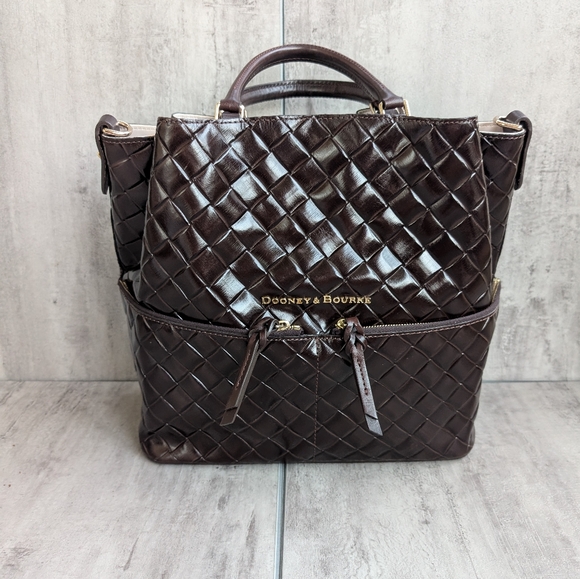 Dooney and Bourke Woven Embossed Brown Leather Dawson Satchel Purse Bag Large - Picture 1 of 16